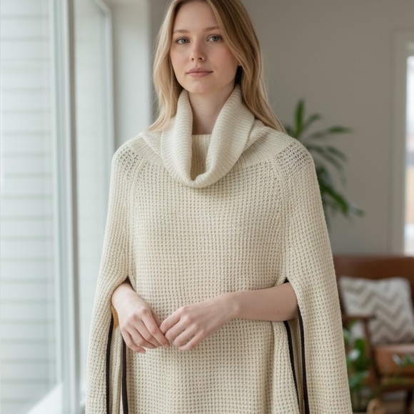 Ralph Lauren Sweaters - Ralph Lauren Cream Wool Blend Poncho